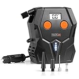 TACKLIFE Tire Inflator, ACP1A Air Compressor Pump, 12V Tire Pump Unique Continuous Inflation Function,Larger Backlight Display, LED Light, 3 Nozzle Adaptors Extra Fuse（150PSI）