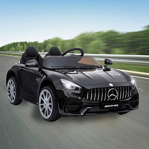 JOYBASE 12V Electric Ride On Car, Licensed Mercedes Benz Cars for Kids with Remote Control, LED Lights, Music Player, Adjustable Seat Belt, 3 Speed, Black