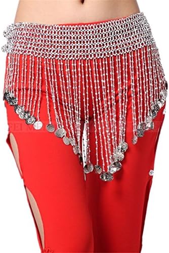 Belly Dancing Belt Waist Chain Hip Scarf Wrap Multi-Row Beads Tassels with Coins