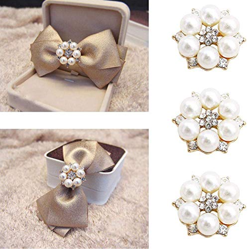 30 Pcs Rhinestone Pearl Embellishments, Faux Pearl Flower Embellishments, Flatback Pearl Buttons for Wedding Party Home Decoration and DIY Christmas Crafts