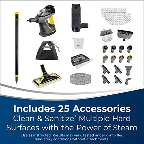 BISSELL Power Steamer Heavy Duty 3-in-1 Steam Mop, Handheld Steam Cleaner for Indoor and Outdoor Use, Garage Workshop Auto RV Deck Patio, 25 Accessories, Variable Steam, Wall Mount, 2685B