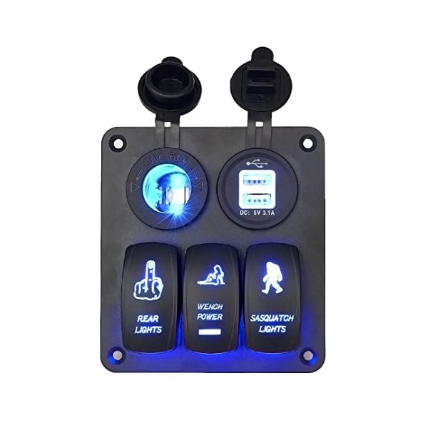 Paymenow-12V-Cigarette-Socket-3-Gang-Waterproof-Double-USB-Power-Charger-Adapter-Flush-Mount-Car-Auto-Boat-Marine-LED-Rocker-Switch-Panel-Circuit-Breakers-for-RV-Car-Boat
