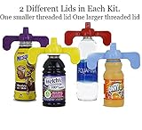 Sippy Cup Spill Proof Lid Screw On Universal Bottle Lids Kit for Baby and Toddler - Fits Almost All Juice, Water, Milk, etc Bottles - Made in the USA by Sippy N'A Jiffy (red/blue)