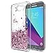 LeYi for Galaxy J3 Prime/J3 Eclipse/J3 Emerge/J3 Mission/J3 Luna Pro/Express Prime 2/Amp Prime 2/Sol 2 Glitter Case with HD Screen Protector,Girls Women Clear Liquid Case for J3 2017 Rose Gold