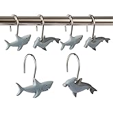 12 Pcs Shark Shower Curtain Hooks, Shark Bathroom Decor, Decorative Rust-Proof Metal Hangers, Cute Shark Shower Curtain Rings for Bathroom, Baby Room, Bedroom Decor (Shark)