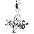 Pandora Airplane, Globe & Suitcase Triple Dangle Charm Bracelet Charm Moments Bracelets - Stunning Women's Jewelry - Gift for Women - Made with Sterling Silver & Enamel, No Gift Box