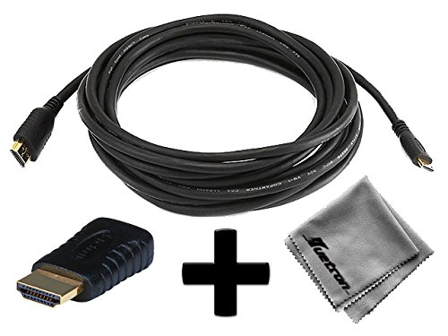 Fuji FinePix S6800 Compatible 15ft HDMIÂ® to HDMIÂ® Mini Connector Cable Cord PLUS HDMIÂ® Male to HDMIÂ® Mini Female Adapter with Huetron Microfiber Cleaning Cloth