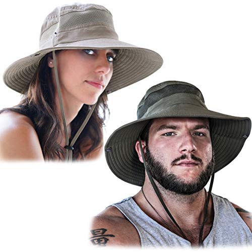 GearTOP Fishing Hat and Safari Cap with Sun Protection | Premium Hats for Men and Women (Army Green + Khaki 2 Pack) (Best Way To Get To Glacier National Park)