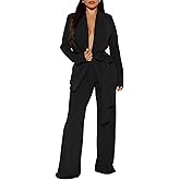 Elainone Women's Business Blazer Pants Set Dressy Professional Suits Wide Leg Office 2 Piece Outfit