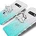 Maxdara Case for Galaxy S10 Glitter Case with Ring Holder Gradient Kickstand Series Bling Sparkle Diamond Rhinestone Protective Bumper Luxury Pretty Fashion Girls Women Case (Silver Teal)