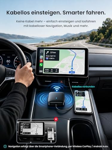 CarPlay AI Box, Wireless CarPlay Adapter Netflix/YouTube/TF-Karte 4GB+32GB - AI Box Android Auto Video Dongle, nur für OEM Kabel-CP/AA, 4G Dual-WLAN & BT, DriveChat AI Voice,Plug&Play CB4B