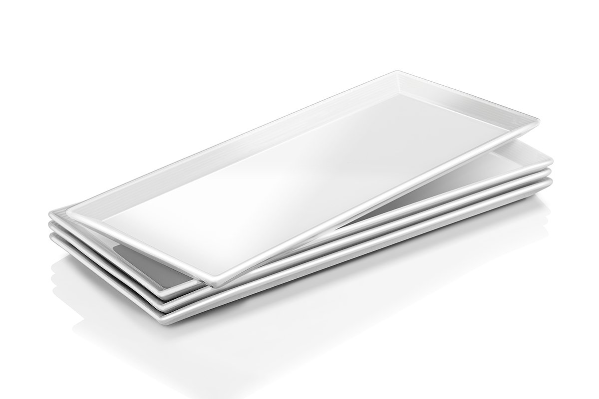 Photo 1 of DOWAN 14.5" Rectangular Plates Set of 4 - Long Serving Trays for Sushi, Pasta, Chips, Appetizer, Cake - White Ceramic Rectangle Platter for Party, Restaurant, Banquet - Dishwasher & Oven Safe