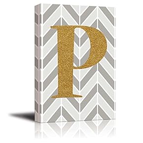 The Letter P in Gold Leaf Effect on Geometric Background - Modern Hip Young Art Art - Canvas Art Home Art - 12x18 inches