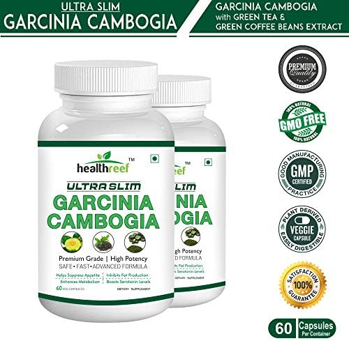 Healthreef Ultra Slim Garcinia Cambogia | Safe, Fast & Advanced formula with Garcinia Cambogia Fruit Extract, Green Coffee Beans Extract & Green Tea Leaves Extract | 60 Vegetarian Capsules | Pack of 2