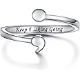 MANBU Sterling Silver Semicolon Ring for Women: I am Enough Keep Going Ring Engraved Inspirational Message Supporting Jewelry Gifts for Daughter Sister