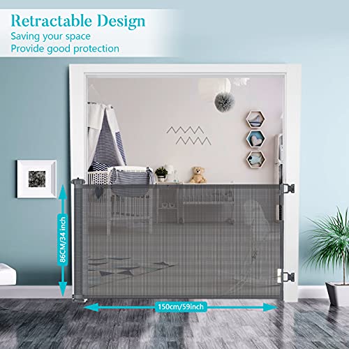 Retractable Baby Gate, Extra Wide Child Mesh Safety Gate with 2 Sets of