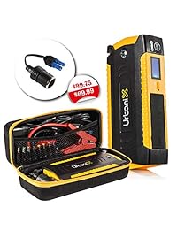 Urbanix   Cargador portátil para arrancar el coche, 600 A, pico de 15000 mAh, 4 x USB, pantalla LCD y brújula, linterna LED, ideal para camping, adaptador especial de mechero de 12 V
