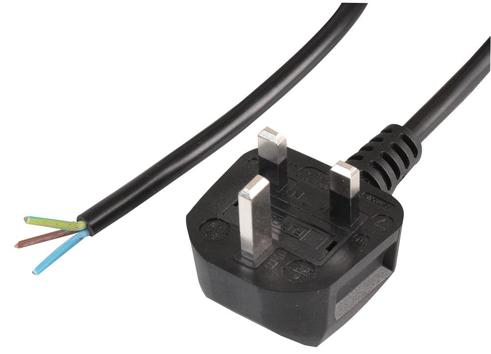 PRO ELEC UK Mains Plug to Bare Ends Lead – 1m, 0.75mm², Black, 5A Fused, Type G – PEL01284