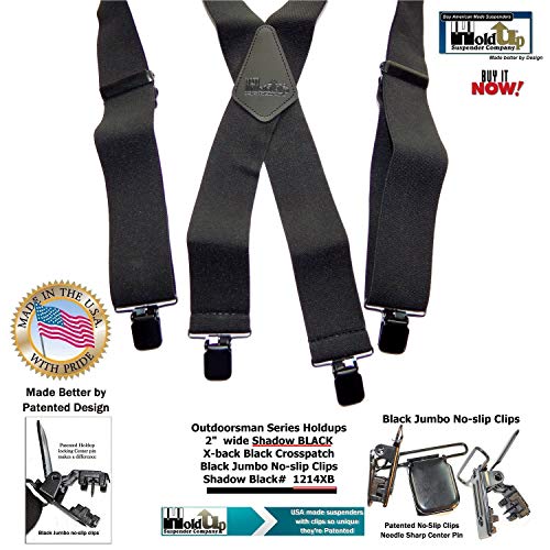 Holdup 2" Wide Outdoorsman Series Shadow Black Suspenders for Men with Patented "No-Slip" Metal Clips - Thumbnail 4