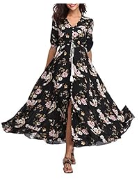 VintageClothing vestido de fiesta de playa con estampado floral, de media manga, bohemio