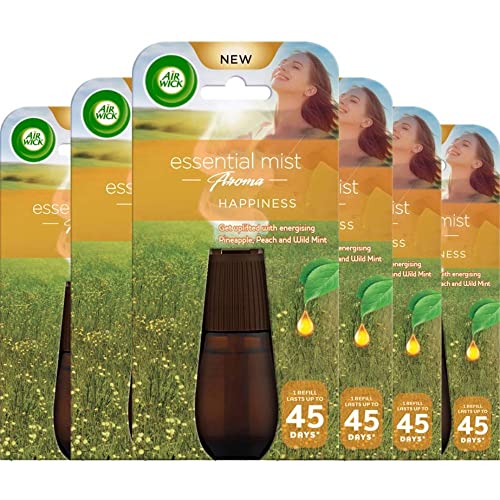 Air Wick Essential Mist Refills, Happiness, Pack 6 x 20ml, Natural Essential Oils, Last up to 270 Days, Air freshener