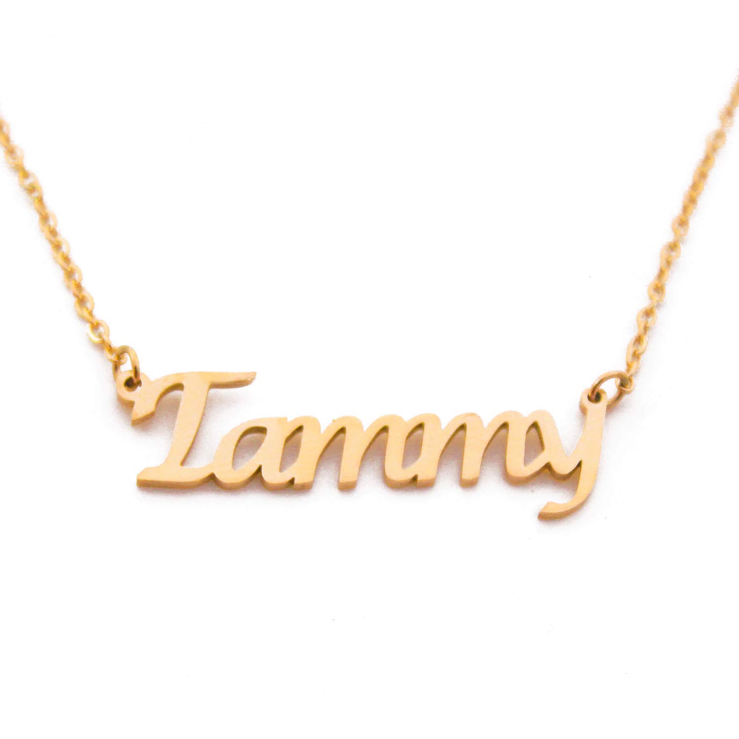 Kigu Tammy Name Necklace Personalised 18ct Gold Plated, Custom Dainty Name Pendants, Jewellery for Ladies, Girlfriend, Mother, Sister, Friends Inc Bag & Box