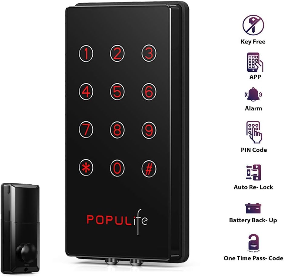 PopuLife Smart deadbolt V4 Keyless Lock, Black
