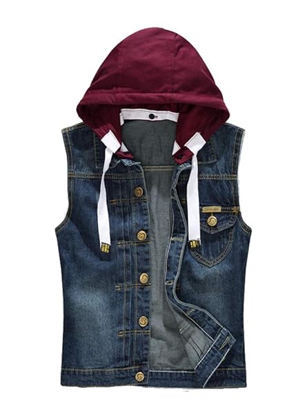 men's sleeveless hooded denim jacket