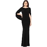 Betsy & Adam Womens Long Stretchy 3/4 Sleeve Cowl Neck Drape Back Gown