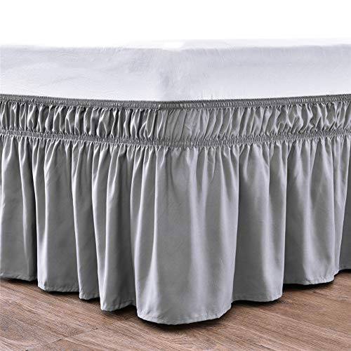 Queen/King Wrap Around Bed Skirts, 18 Inch Drop Ruffled Bed Skirt with Adjustable Elastic Belt