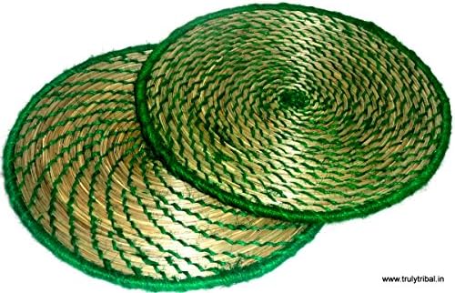 Truly Tribal Sabai Grass Placemats for Home - Pack of 2 - Decorative Placemats - Green