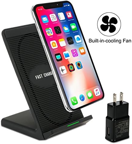 Vantrends 10W Fast Wireless Charger Stand Qi Wireless Charger with Cooling Fan for iPhone X iPhone 8/8 Plus Samsung Galaxy S9 S9 plus Note 8 S8 S8+ S7 S7+ S6 edge+(QC 2.0 Adapter Included)
