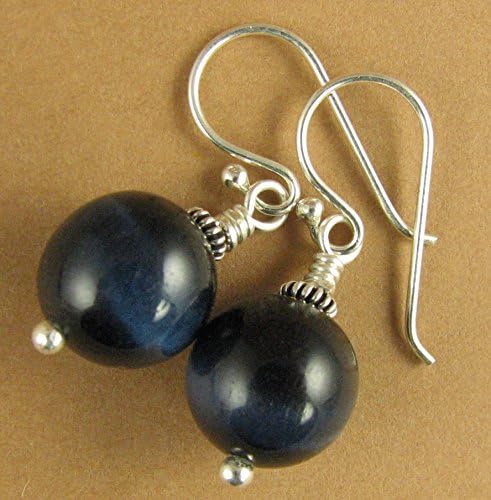 Blue tiger eye earrings. Dark blue. Natural fire. Sterling silver 925. Handmade.
