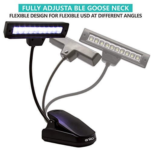 LED Music Piano Stand Lamp, ANKO 360 Degrees Round White LEDS Portable Desk Reading Lamp With Battery, USB Cable And AC Adapter, Suit For Home, Office, Craft Work, Reading At Night. (10 LED+1 BUTTON)