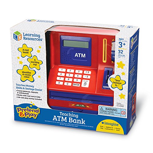 Learning Resources Teaching ATM Bank, Blue & Red, 32 Pieces