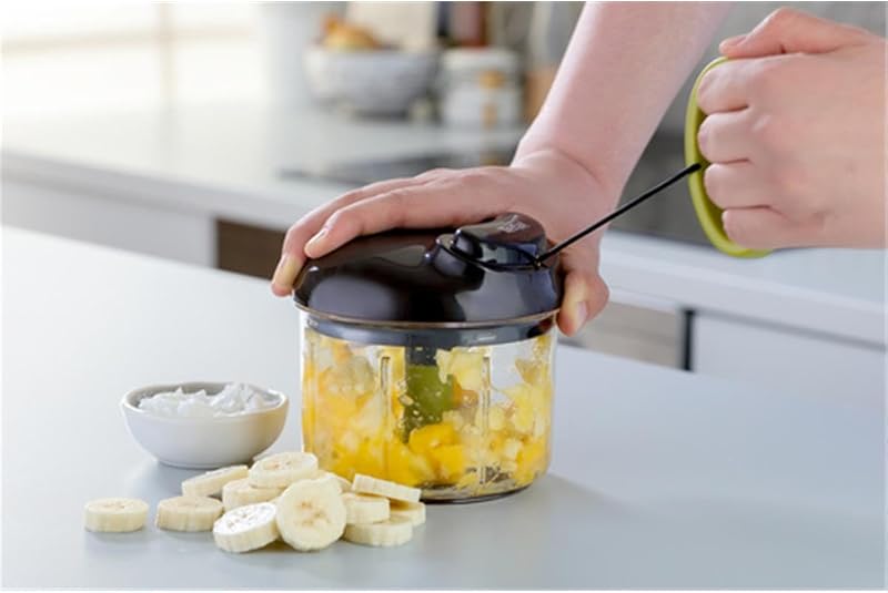 K13204 Ingenio 5-Sekunden-Zerkleinerer ohne Strom, Fassungsvermögen: 900ml, Multizerkleinerer, Universalzerkleinerer für Gemüse, Obst, Nüsse, Knoblauch, Babynahrung, Schwarz/Grün/Transparent