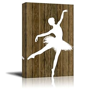 Ballet Dancing Canvas Wall Art - White Ballet Dancer Silhouette on Rustic Wood Background - Stretched Gallery Wrap Ready to Hang Home Decoration - 12x18 inches