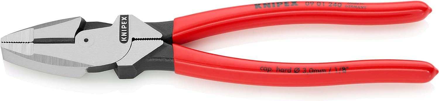 KNIPEX Lineman's Pliers American Style Self-Service Card with Non-Slip Plastic Coating 240 mm, 09 01 240 SB