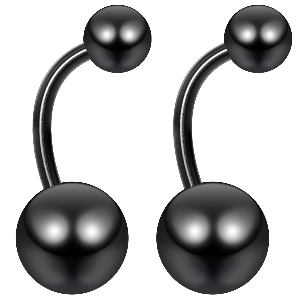 Bling Piercing 2pc 16mm Navel Bar Banana Button Rings Surgical Stainless Steel Black 8mm Set Double Ball 8mm & 5mm Navel Ring For Women Men