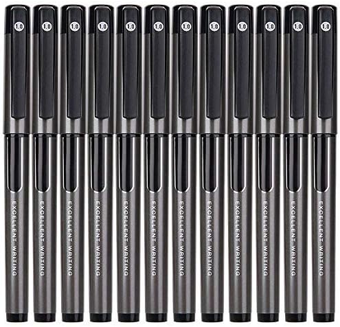 Rollerball Pen Fine 1.0mm Bullet Tip Bold Point Pens Lined Pens,Black - Pack of 12