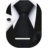 HISDERN Plaid Ties for Men Classic Checkered Tie and Pocket Square Cufflinks Tie Clip Set Woven Men's Necktie Business
