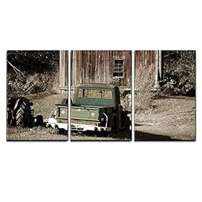 Old Truck in Front of a Old Barn x3 Panels