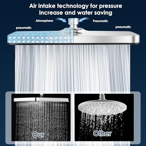 Ronvie 12 Inch Large High Pressure Water-Saving Square Rain Shower Head, Chrome Fixed Overhead Ceiling Showerhead with Adjustable Ball Joint G1/2” Universal Fitting Bathroom Easy Installation