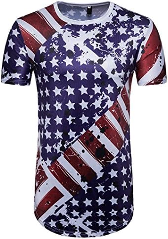 Qisc Mens Tops Mens Hipster Hip Hop USA American Flag All-Star Crewneck T-Shirt Tops Blouse (L, Blue)