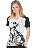 Cherokee Tooniforms Women's Nightmare Before Christmas Halloween Scrub Top (Large)