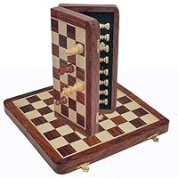 Wooden Chess Set for Kids Adults Family Outdoor Magnetic Folding Tournament Game Board with Storage 16 inch Handmade