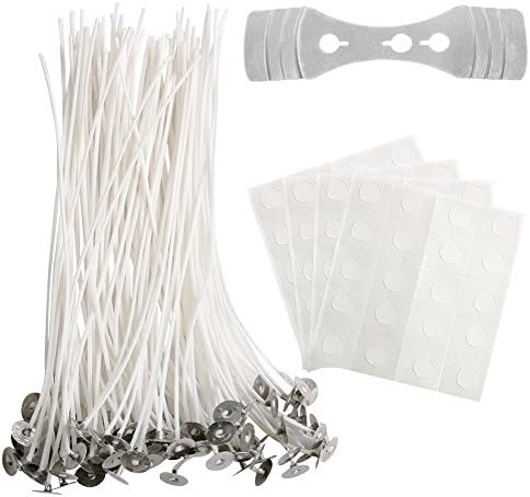 CCMART Candle Wick with Candle Wick Stickers and Candle Wick Centering Device,100 Piece Low Smoke Natura Wicks Perfect for DIY Candle Making (20CM)