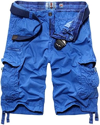 SHDIBA Mens Casual Loose-fit Cargo Shorts Cotton Multi Pocket Sports Wear (34, Sky Blue)