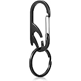 Tyqour Key Carabiner Clips, Carabiner Keychain with Bottle Opener, Key Holder for Keychain, Heavy Duty Stainless Steel Keychain Hook for Men and Women (Black,1-Pack)
