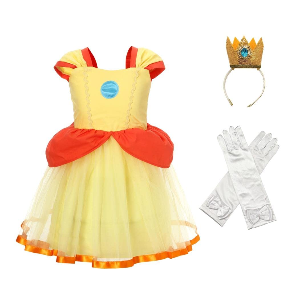 Lito Angels Princess Daisy Fancy Dress Up Costume with Crown and Gloves for Kids Girls Age 2-3 Years, Yellow (Tag Number 110) — image 1